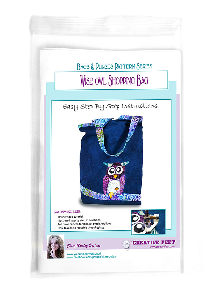 Wise Owl Shopping Bag Sewing Pattern Applique Creative Feet