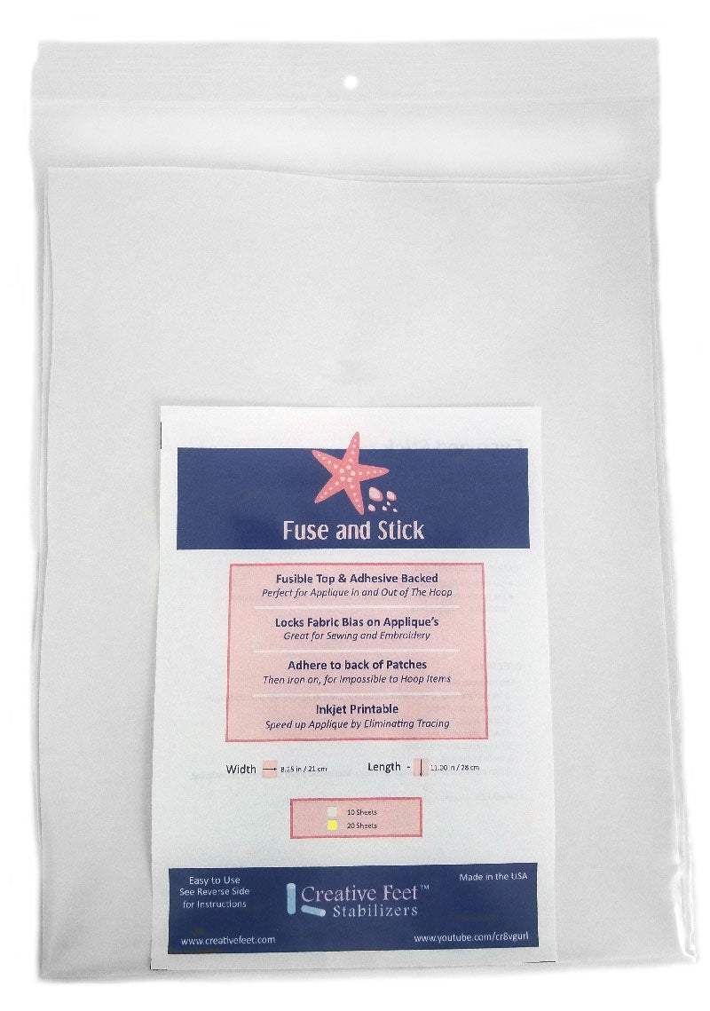 Fuse and Stick sewing embroidery stabilizer 20 sheets